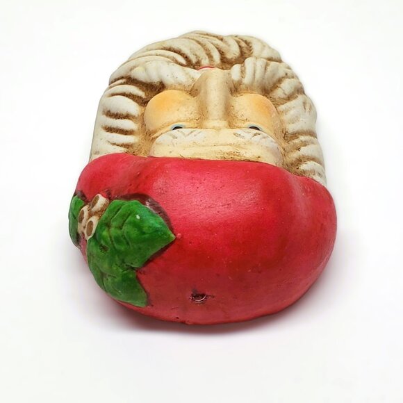 Santa Claus Head Christmas Ornament Bisque Porcelain Holly 3" Tall - Picture 3 of 6